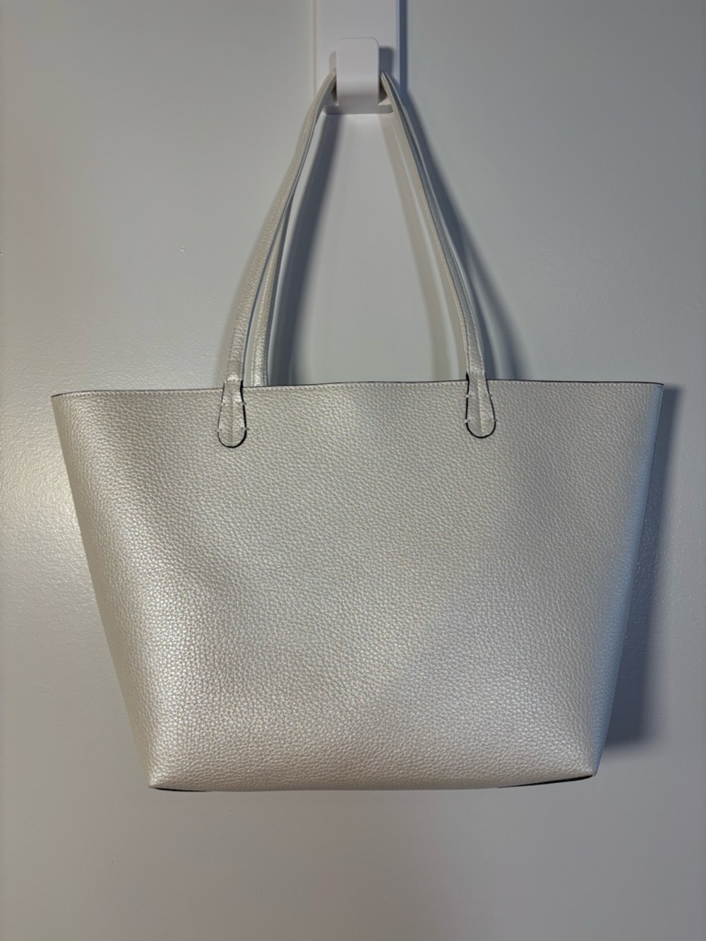 Kendra Reversible Vegan Leather Tote w/Gold Charm Accent Width 16” Length 10” - Picture 7 of 7